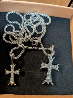 Silver Cross Pendant Necklace with Cubic Zirconia - Men's Jewelry